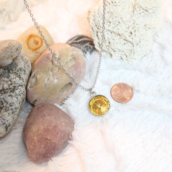 Yellow Sunflower Bezel Citrine Rhodium Over Sterling Silver Solitaire Pendant - Picture 3 of 5